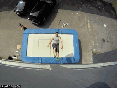 trampoline gifs walk up wall