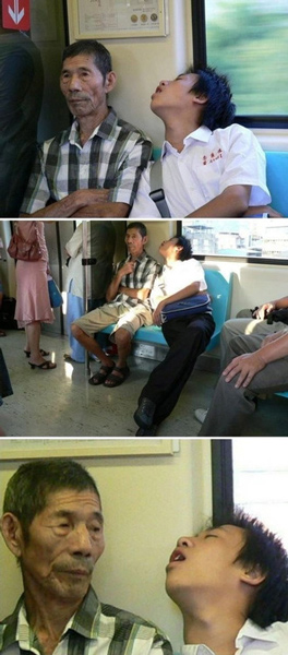 sleeping on subway