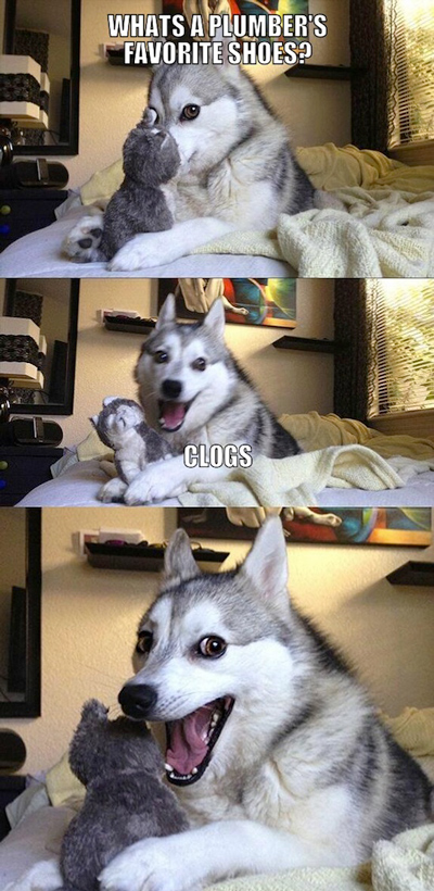 Funny Pun Husky Meme clogs plumber