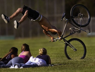people falling off bikes