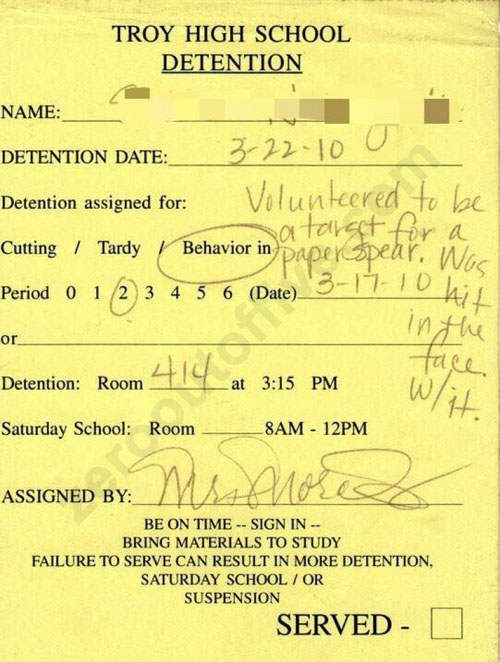 funny detention notes